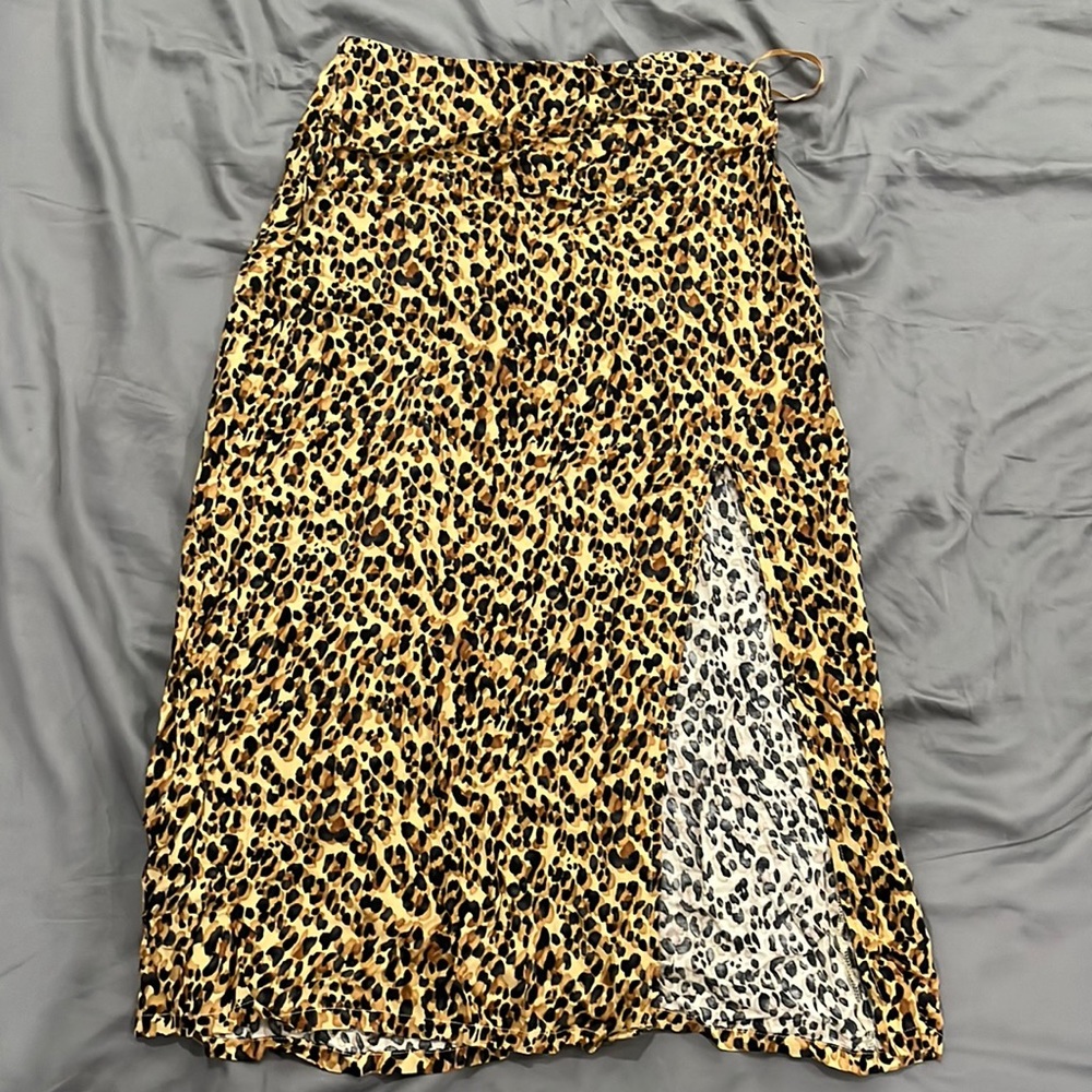 Cheetah high waist MIDI Skirt with high slit